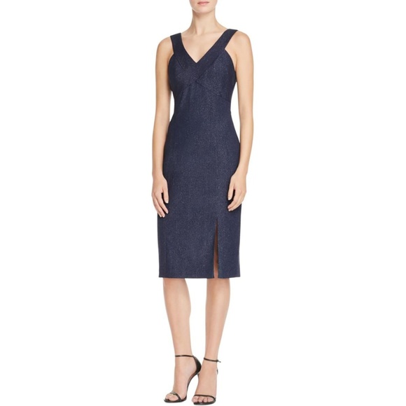 Robe Métallique Jacquard Laundry By Shelli Segal - Devant Croisé - Avec Perles - Neuf Avec étiquettes